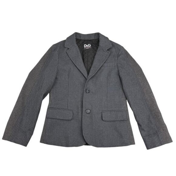 DOLCE & GABBANA Junior Cotton 2 Button Pinstripe Blazer Sz 7/8 Grey - Picture 1 of 9